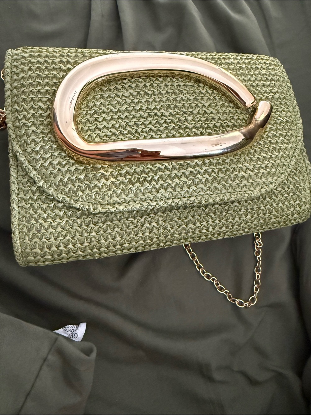 Woven Sage Green Clutch with Polished Gold Accent